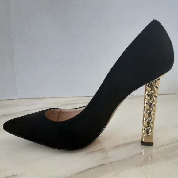 FSJ Trendy Pointed Toe High Heel Gold Metal Chain Pumps Sz 11 - Picture 6 of 10